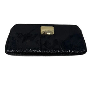 Lauren Merkin Black Snakeskin Leather Clutch Handbag